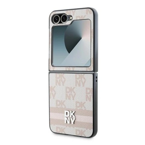 Etui DKNY Chequered Pattern Printed Stripes na Samsung Galaxy Z Flip 6 - różowe Etui DKNY Chequered Pattern Printed Stripes na Samsung Galaxy Z Flip 6 - różowe
