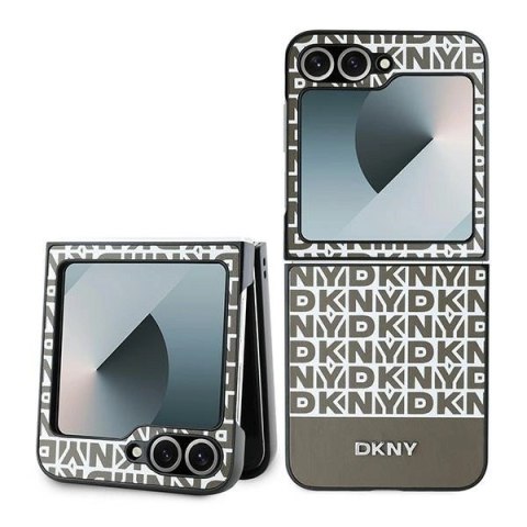 Etui DKNY Repeat Pattern Bottom Stripe na Samsung Galaxy Z Flip 6 - brązowe Etui DKNY Repeat Pattern Bottom Stripe na Samsung Galaxy Z Flip 6 - brązowe
