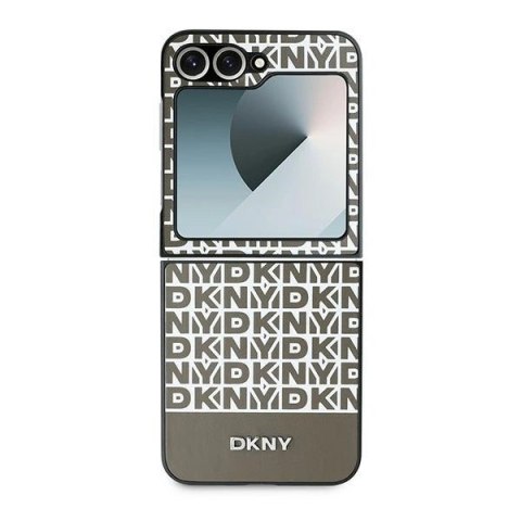 Etui DKNY Repeat Pattern Bottom Stripe na Samsung Galaxy Z Flip 6 - brązowe Etui DKNY Repeat Pattern Bottom Stripe na Samsung Galaxy Z Flip 6 - brązowe