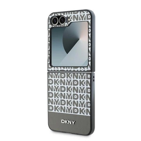 Etui DKNY Repeat Pattern Bottom Stripe na Samsung Galaxy Z Flip 6 - brązowe Etui DKNY Repeat Pattern Bottom Stripe na Samsung Galaxy Z Flip 6 - brązowe