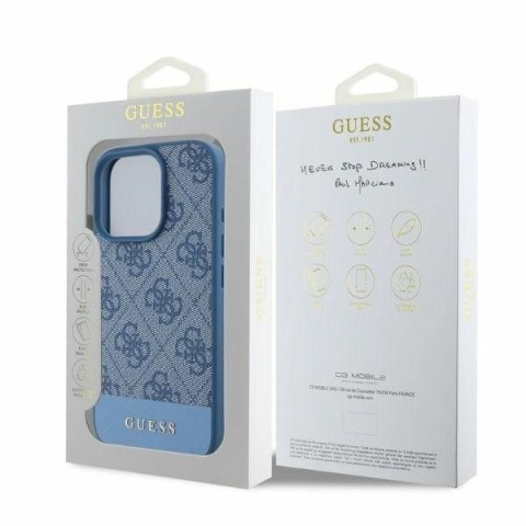 Etui Guess 4G Bottom Stripe na iPhone 16 Pro Max - niebieskie