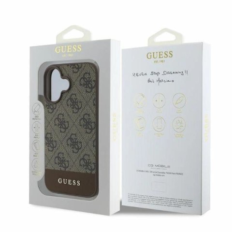 Etui Guess 4G Bottom Stripe na iPhone 16 - brązowe