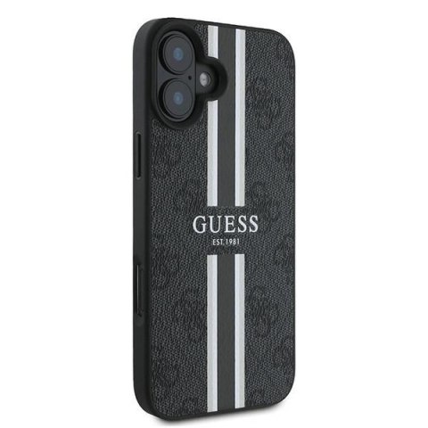 Etui Guess 4G Printed Stripes MagSafe na iPhone 16 Plus - czarne