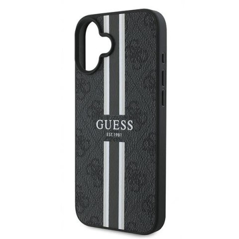 Etui Guess 4G Printed Stripes MagSafe na iPhone 16 Plus - czarne