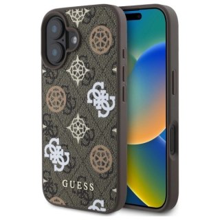 Etui Guess 4G Printed Stripes MagSafe na iPhone 16 - brązowe