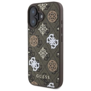 Etui Guess 4G Printed Stripes MagSafe na iPhone 16 - brązowe