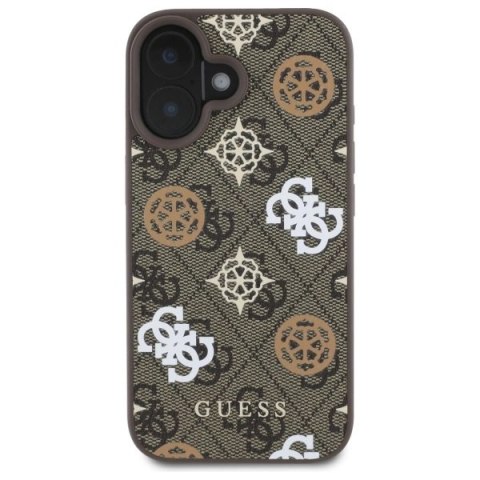 Etui Guess 4G Printed Stripes MagSafe na iPhone 16 - brązowe