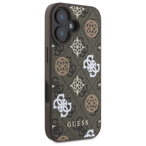Etui Guess 4G Printed Stripes MagSafe na iPhone 16 - brązowe