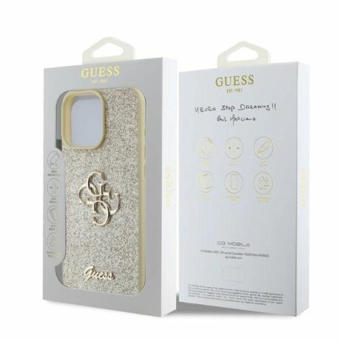 Etui Guess Fixed Glitter Big 4G na iPhone 16 Pro Max - złote