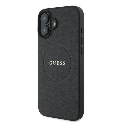 Etui Guess Grained Gold Ring MagSafe na iPhone 16 Plus - czarne