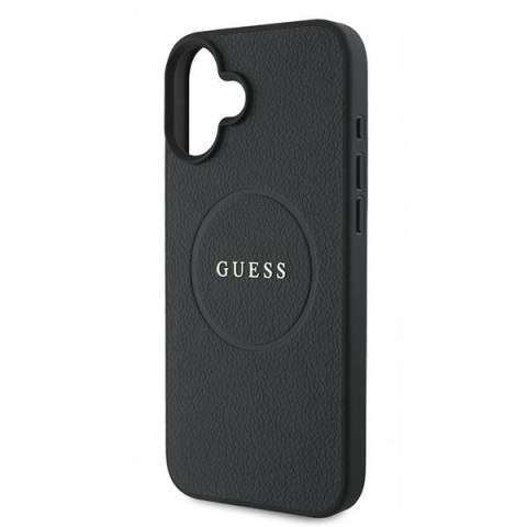 Etui Guess Grained Gold Ring MagSafe na iPhone 16 Plus - czarne