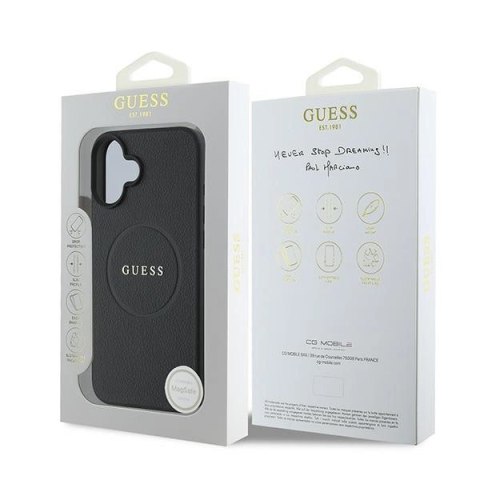 Etui Guess Grained Gold Ring MagSafe na iPhone 16 Plus - czarne