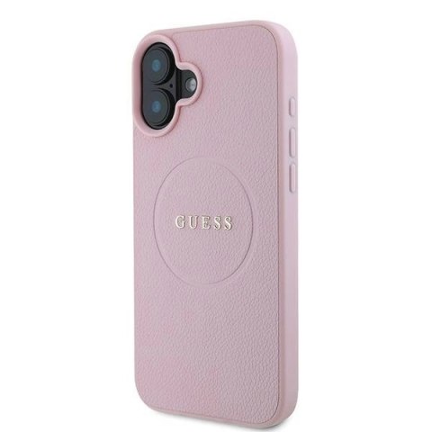 Etui Guess Grained Gold Ring MagSafe na iPhone 16 Plus - różowe
