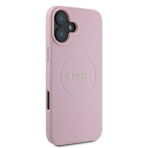 Etui Guess Grained Gold Ring MagSafe na iPhone 16 Plus - różowe