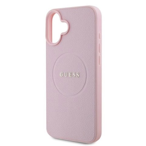 Etui Guess Grained Gold Ring MagSafe na iPhone 16 Plus - różowe