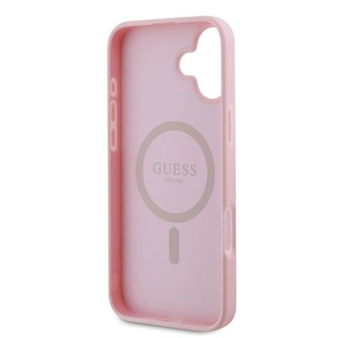 Etui Guess Grained Gold Ring MagSafe na iPhone 16 Plus - różowe