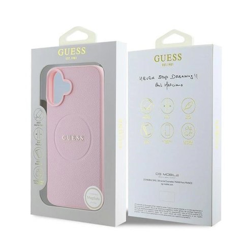 Etui Guess Grained Gold Ring MagSafe na iPhone 16 Plus - różowe