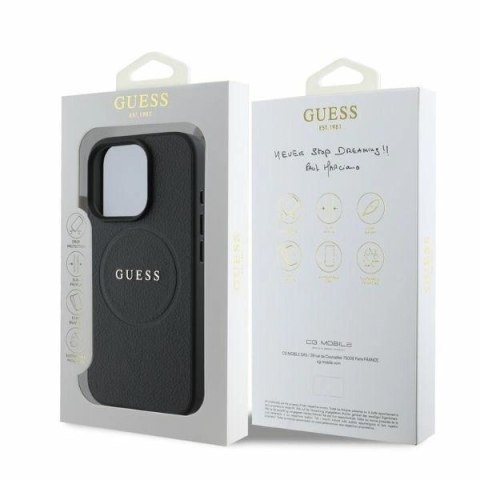 Etui Guess Grained Gold Ring MagSafe na iPhone 16 Pro - czarne