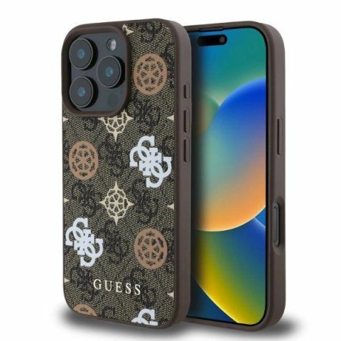 Etui Guess Peony On 4G Background MagSafe na iPhone 16 Pro - brązowe