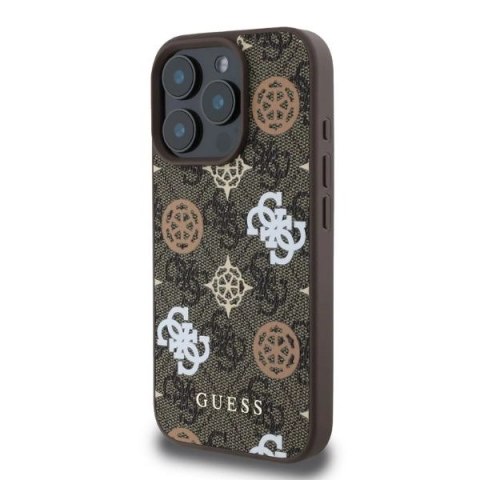 Etui Guess Peony On 4G Background MagSafe na iPhone 16 Pro - brązowe