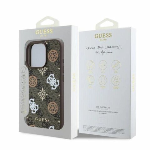 Etui Guess Peony On 4G Background MagSafe na iPhone 16 Pro - brązowe