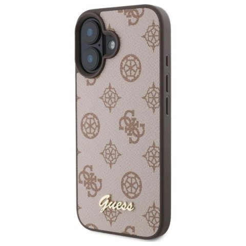 Etui Guess Peony Script MagSafe na iPhone 16 - brązowe