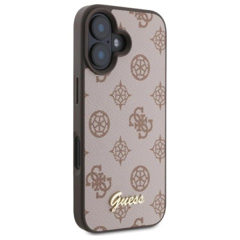 Etui Guess Peony Script MagSafe na iPhone 16 - brązowe