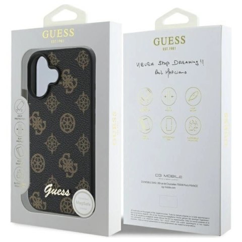 Etui Guess Peony Script MagSafe na iPhone 16 - czarne