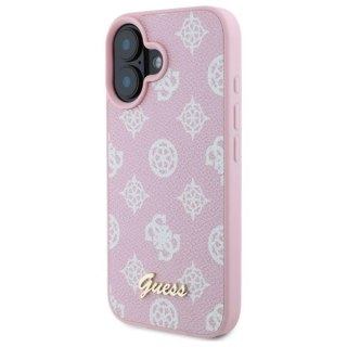 Etui Guess Peony Script MagSafe na iPhone 16 - różowe