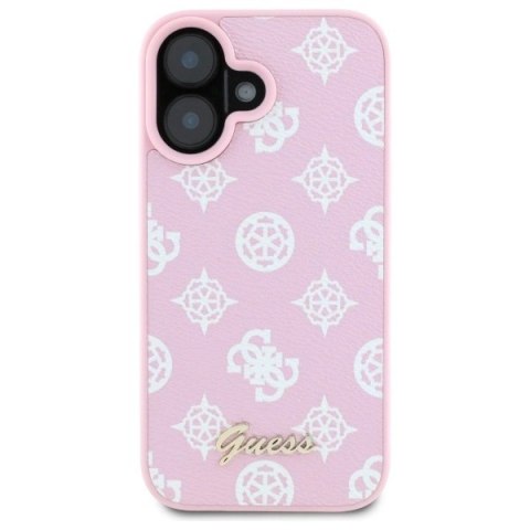 Etui Guess Peony Script MagSafe na iPhone 16 - różowe
