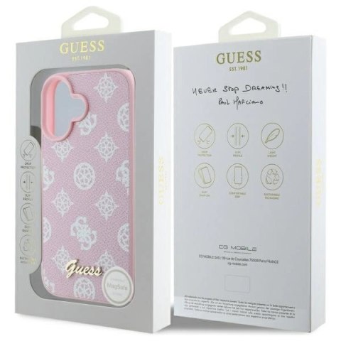 Etui Guess Peony Script MagSafe na iPhone 16 - różowe