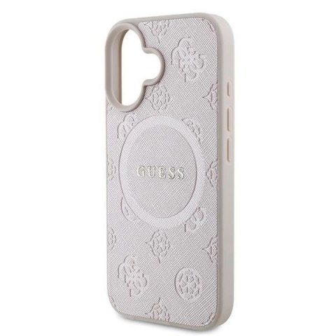 Etui Guess Saffiano Peony Classic Logo MagSafe na iPhone 16 Plus - różowe