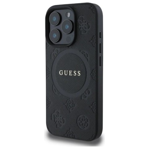 Etui Guess Saffiano Peony Classic Logo MagSafe na iPhone 16 Pro - czarne
