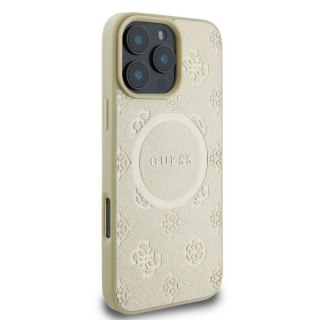 Etui Guess Saffiano Peony Classic Logo MagSafe na iPhone 16 Pro - złote