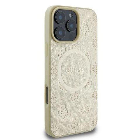 Etui Guess Saffiano Peony Classic Logo MagSafe na iPhone 16 Pro - złote
