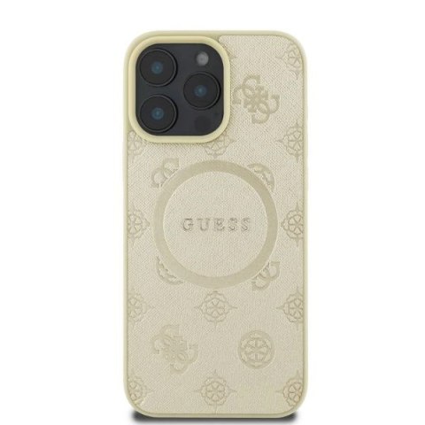 Etui Guess Saffiano Peony Classic Logo MagSafe na iPhone 16 Pro - złote