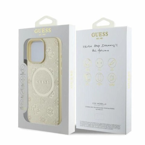 Etui Guess Saffiano Peony Classic Logo MagSafe na iPhone 16 Pro - złote