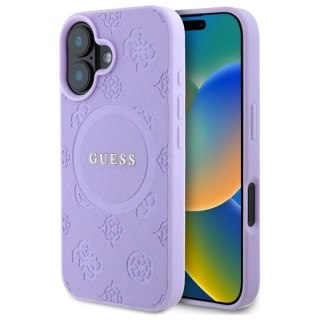 Etui Guess Saffiano Peony Classic Logo MagSafe na iPhone 16 - fioletowe