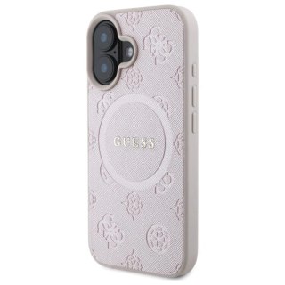 Etui Guess Saffiano Peony Classic Logo MagSafe na iPhone 16 - różowe