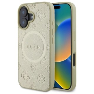 Etui Guess Saffiano Peony Classic Logo MagSafe na iPhone 16 - złote