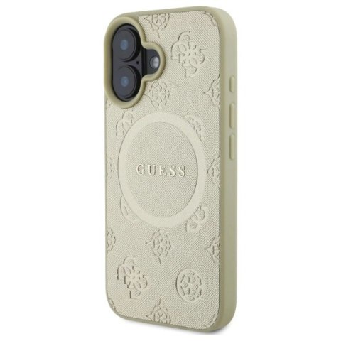 Etui Guess Saffiano Peony Classic Logo MagSafe na iPhone 16 - złote