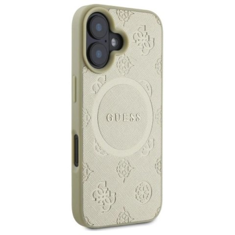 Etui Guess Saffiano Peony Classic Logo MagSafe na iPhone 16 - złote