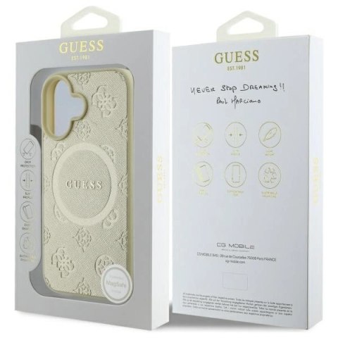 Etui Guess Saffiano Peony Classic Logo MagSafe na iPhone 16 - złote