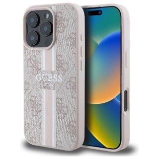 Etui Guess 4G Printed Stripes MagSafe na iPhone 16 Pro Max - różowe