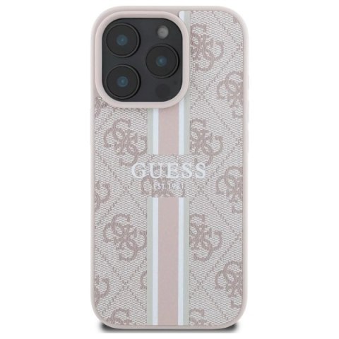 Etui Guess 4G Printed Stripes MagSafe na iPhone 16 Pro Max - różowe