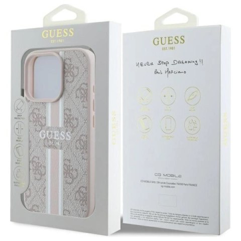 Etui Guess 4G Printed Stripes MagSafe na iPhone 16 Pro Max - różowe