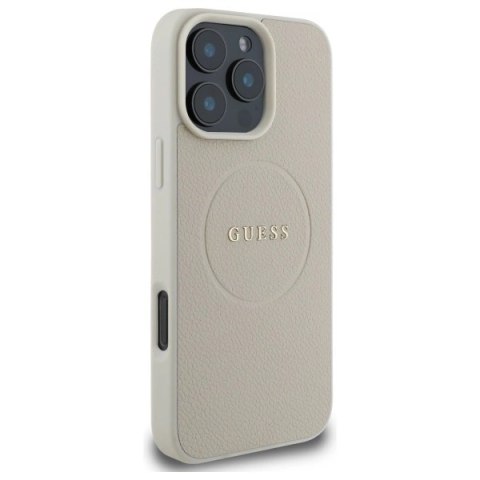 Etui Guess Grained Gold Ring MagSafe na iPhone 16 Pro Max - beżowe