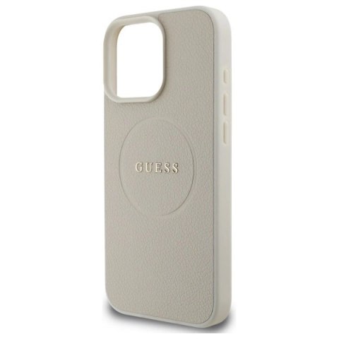 Etui Guess Grained Gold Ring MagSafe na iPhone 16 Pro Max - beżowe