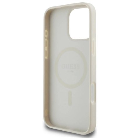 Etui Guess Grained Gold Ring MagSafe na iPhone 16 Pro Max - beżowe