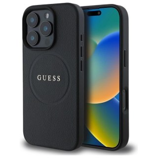 Etui Guess Grained Gold Ring MagSafe na iPhone 16 Pro Max - czarne